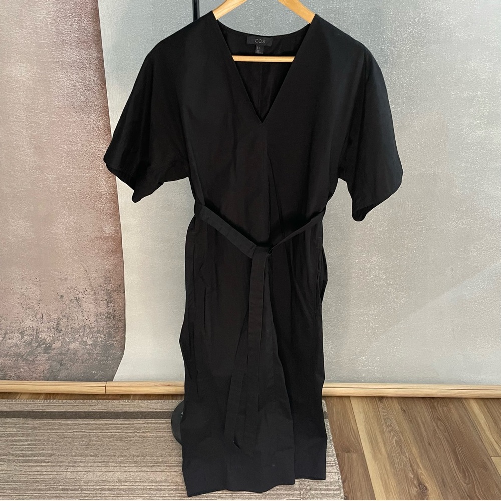 COS black v neck tie dress